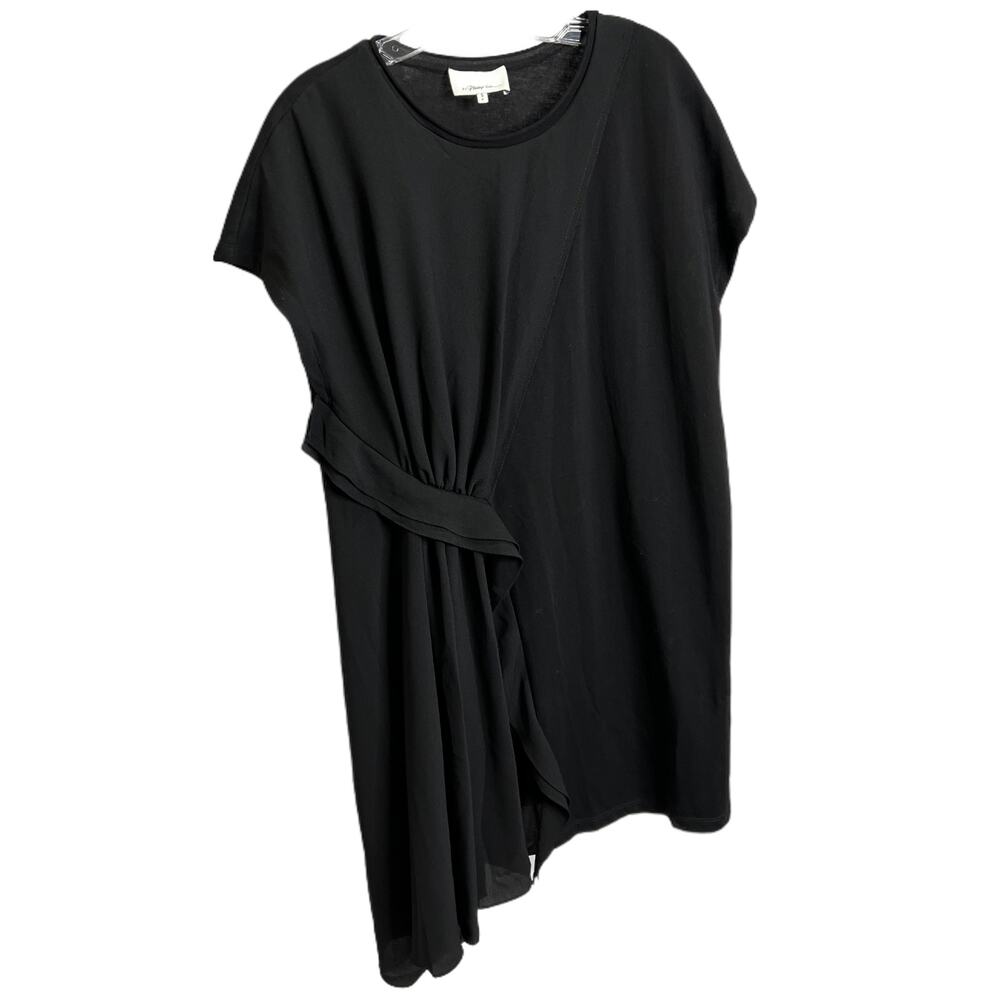 Phillip Lim Women's Sz S Dress Black Trailing Assym Ruffle Cap Sleeve Cotton